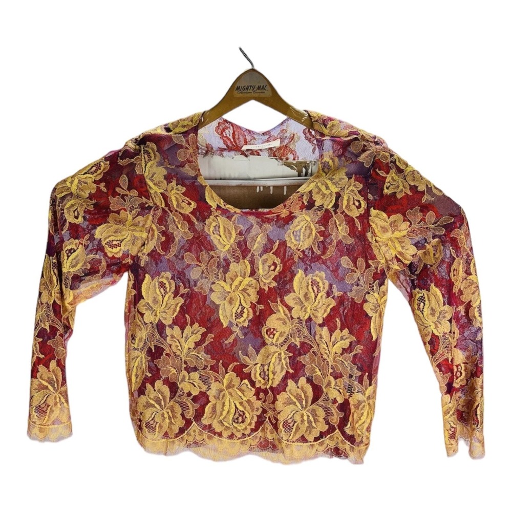 NWOT LOYD/FORD Orange Red‎ Purple Floral Seethrough Rayon L/S Womens Size 2